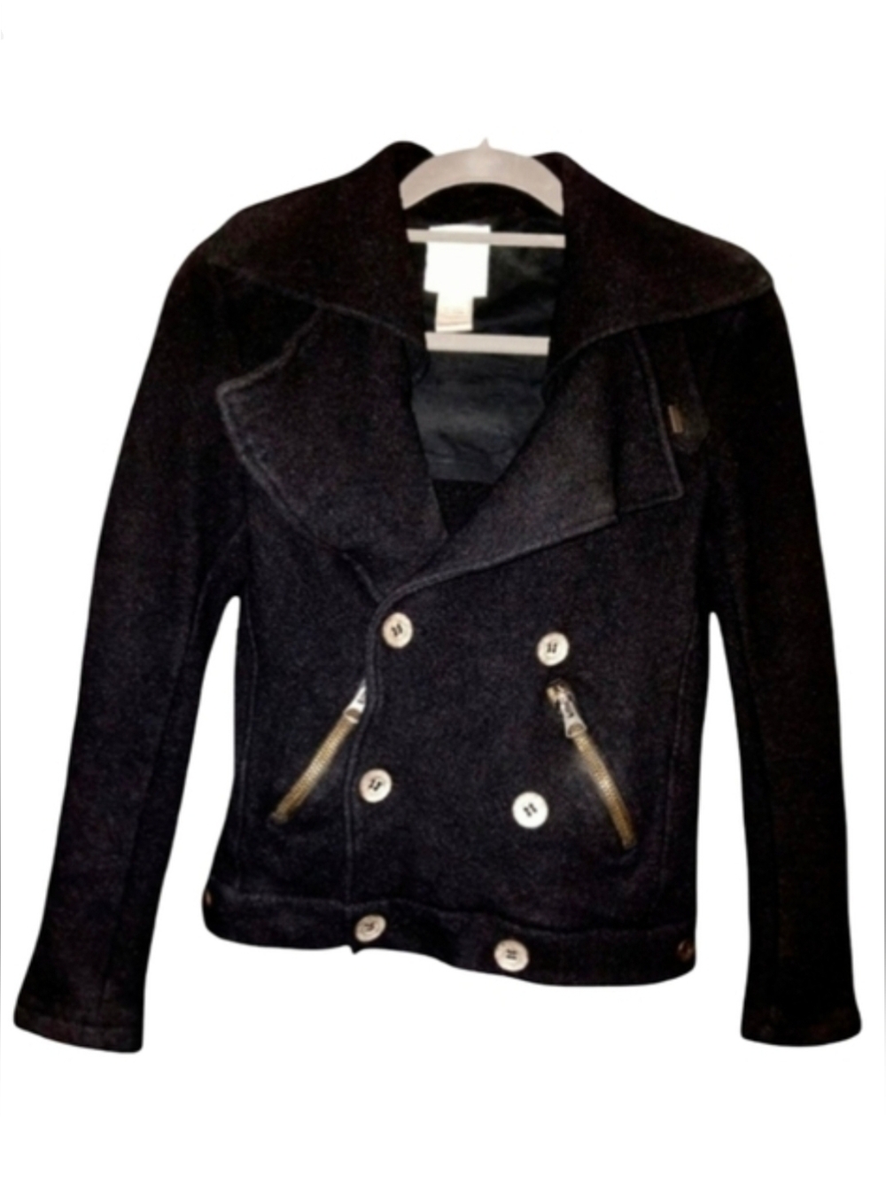 Diesel Y2K Black Moto Jacket Cropped Thin Wool Double Breasted Vintage Coat XS S
